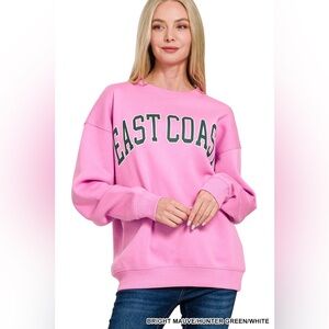 Zenana “EAST COAST" PRINTED FLEECE ROUND NECK SWEATSHIRTS